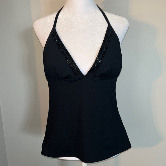 Calvin Klein Black Embellished Tankini Top Size 10 - Picture 1 of 7